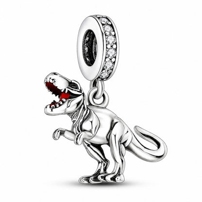 Realistic Tyrannosaur Dinosaur Charm for Bracelet, S925 Sterling Silver