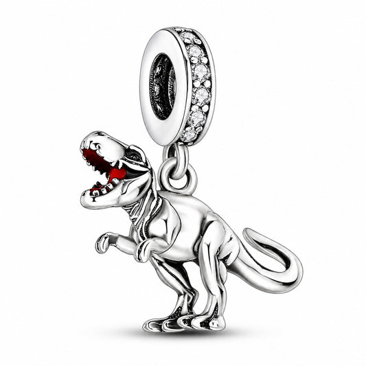 Realistic Tyrannosaur Dinosaur Charm for Bracelet, S925 Sterling Silver