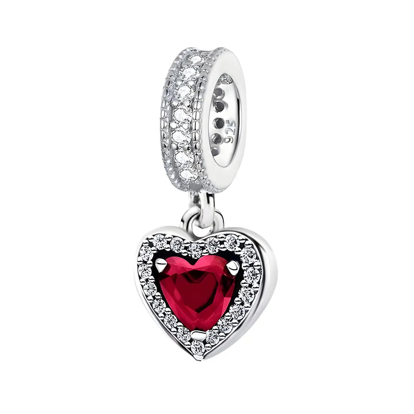 Red Heart Dangle Sterling Silver Charm Hallmarked S925 for Charm Bracelet and Necklace