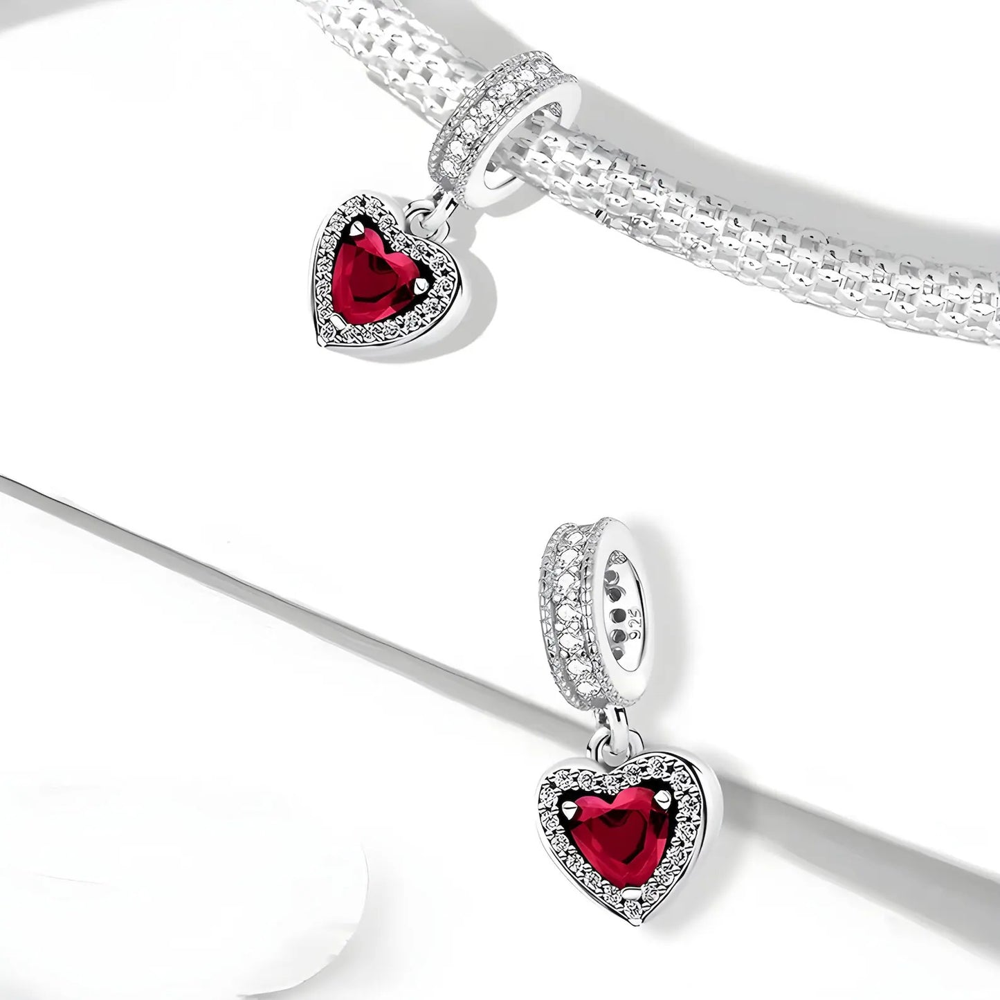 Red Heart Dangle Sterling Silver Charm Hallmarked S925 for Charm Bracelet and Necklace