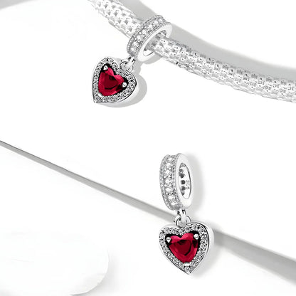 Red Heart Dangle Sterling Silver Charm Hallmarked S925 for Charm Bracelet and Necklace
