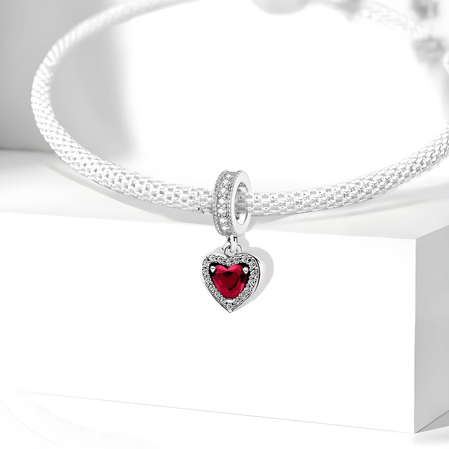 Red Heart Dangle Sterling Silver Charm Hallmarked S925 for Charm Bracelet and Necklace