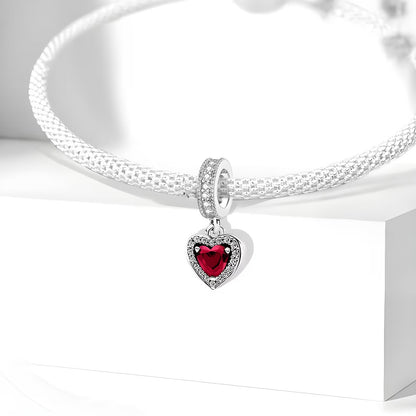 Red Heart Dangle Sterling Silver Charm Hallmarked S925 for Charm Bracelet and Necklace