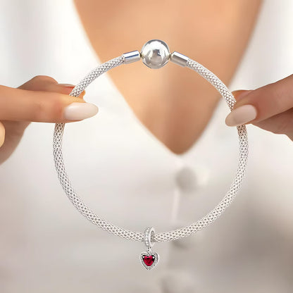 Red Heart Dangle Sterling Silver Charm Hallmarked S925 for Charm Bracelet and Necklace