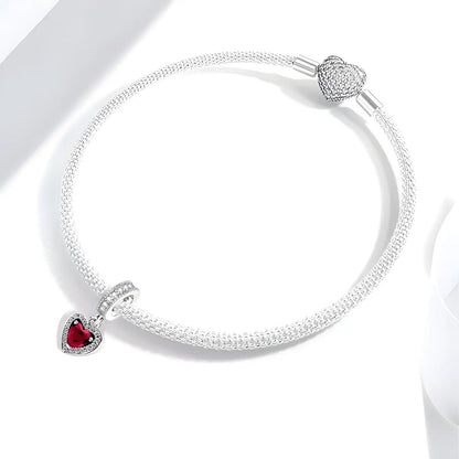 Red Heart Dangle Sterling Silver Charm Hallmarked S925 for Charm Bracelet and Necklace