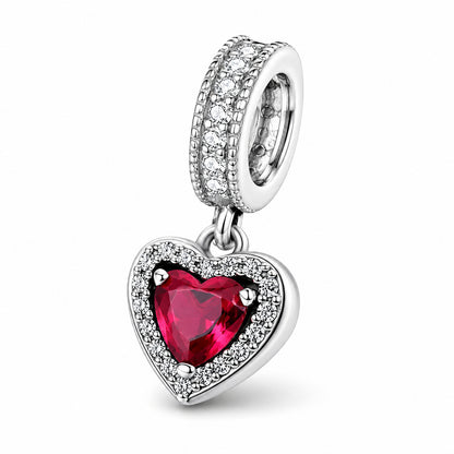 Red Heart Dangle Sterling Silver Charm Hallmarked S925 for Charm Bracelet and Necklace