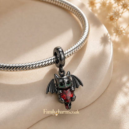 Black Dragon Embraces Heart Sterling Silver Charm Hallmarked S925 for Charm Bracelet and Necklace