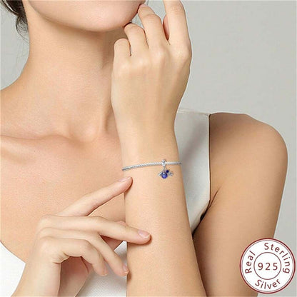 Rocket, Astronaut and Galaxy Blue Space Dangle Sterling Silver Charm Hallmarked S925 for Charm Bracelet and Necklace
