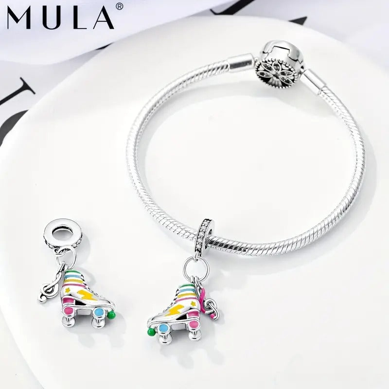 Roller Skate Glow in the Dark Pendant Sterling Silver Charm Hallmarked S925 for Charm Bracelet and Necklace