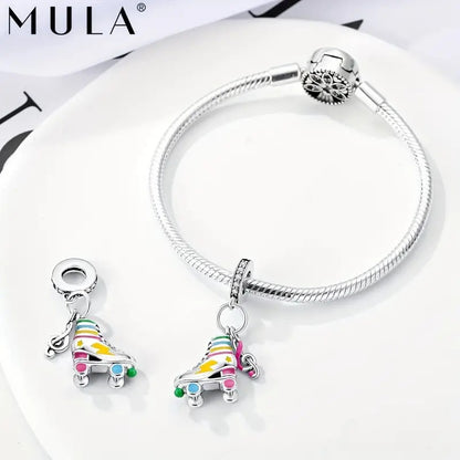 Roller Skate Glow in the Dark Pendant Sterling Silver Charm Hallmarked S925 for Charm Bracelet and Necklace