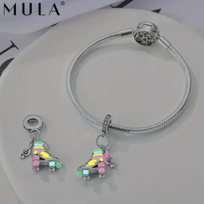 Roller Skate Glow in the Dark Pendant Sterling Silver Charm Hallmarked S925 for Charm Bracelet and Necklace