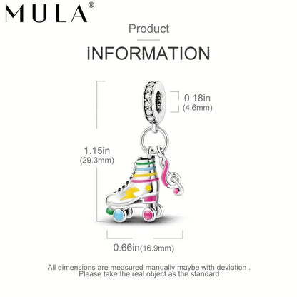 Roller Skate Glow in the Dark Pendant Sterling Silver Charm Hallmarked S925 for Charm Bracelet and Necklace