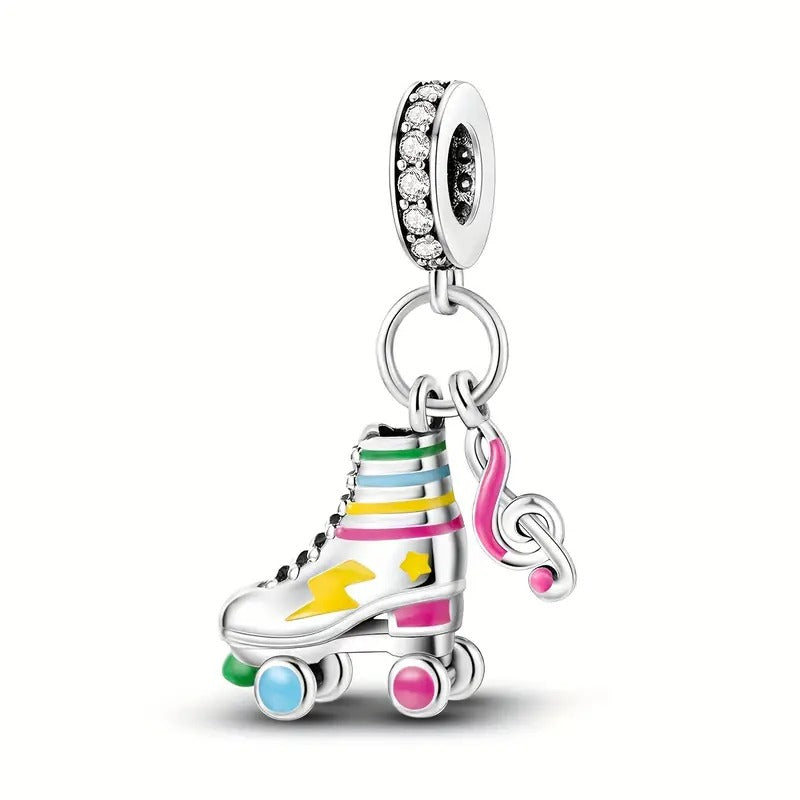 Roller Skate Glow in the Dark Pendant Sterling Silver Charm Hallmarked S925 for Charm Bracelet and Necklace