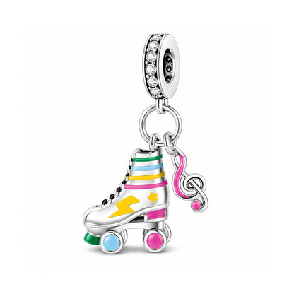 Roller Skate Glow in the Dark Pendant Sterling Silver Charm Hallmarked S925 for Charm Bracelet and Necklace