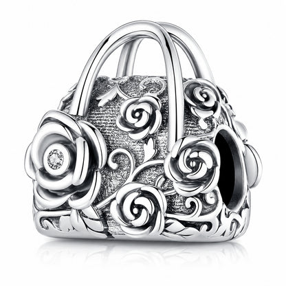 Rose Sachet Hand Bag Charm Hallmarked S925 for Charm Bracelet and Necklace
