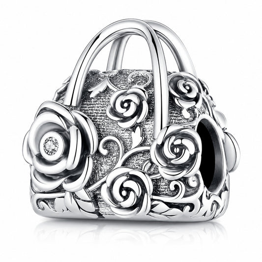 Rose Sachet Hand Bag Charm Hallmarked S925 for Charm Bracelet and Necklace