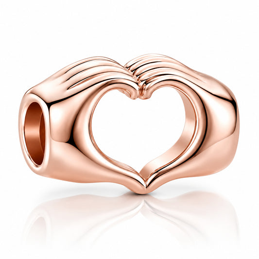 Hands Heart Rose Gold Sterling Silver Charm Hallmarked S925 for Charm Bracelet and Necklace