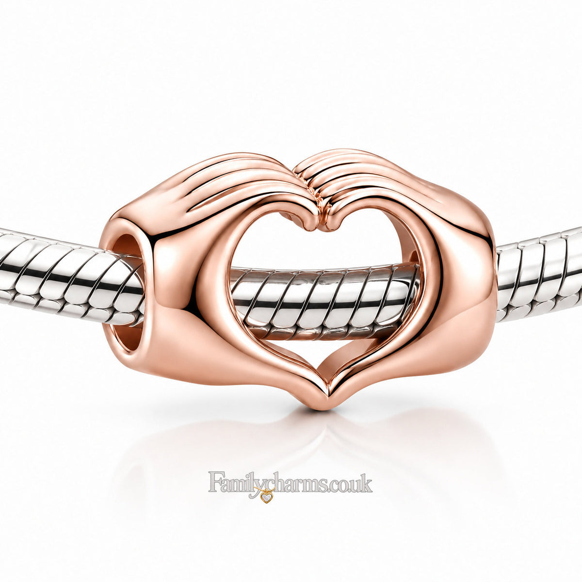 Hands Heart Rose Gold Sterling Silver Charm Hallmarked S925 for Charm Bracelet and Necklace