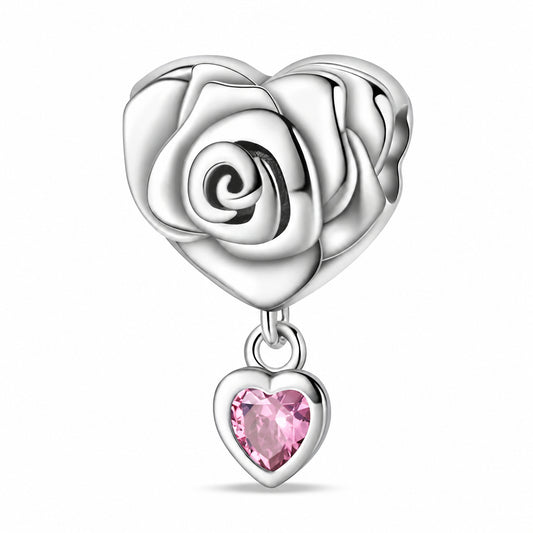 Rose and Heart Charm Hallmarked S925 for Charm Bracelet and Necklace
