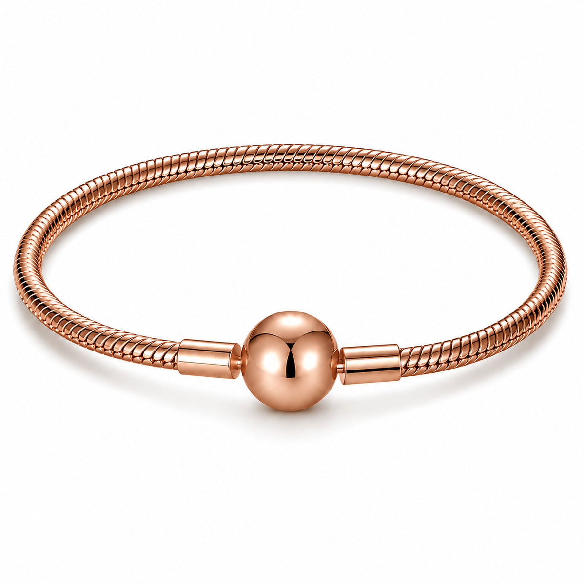 Round Classic Rose Gold Snake Chain Charm Bracelet