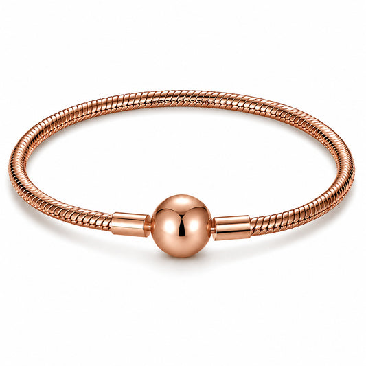 Round Classic Rose Gold Snake Chain Charm Bracelet
