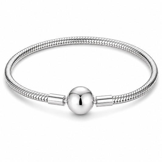 S925 Sterling Silver  Round Classic Snake Chain Charm Bracelet