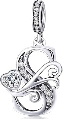 Classic Alphabet Letters A to Z Sterling Silver Dangle Charm Hallmarked S925 for Charm Bracelet and Necklace