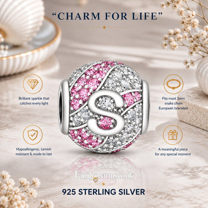 Alphabets Letter S Sterling Silver Charm Hallmarked S925 for Charm Bracelet and Necklace