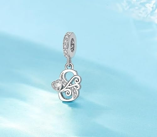 Classic Alphabet Letters A to Z Sterling Silver Dangle Charm Hallmarked S925 for Charm Bracelet and Necklace