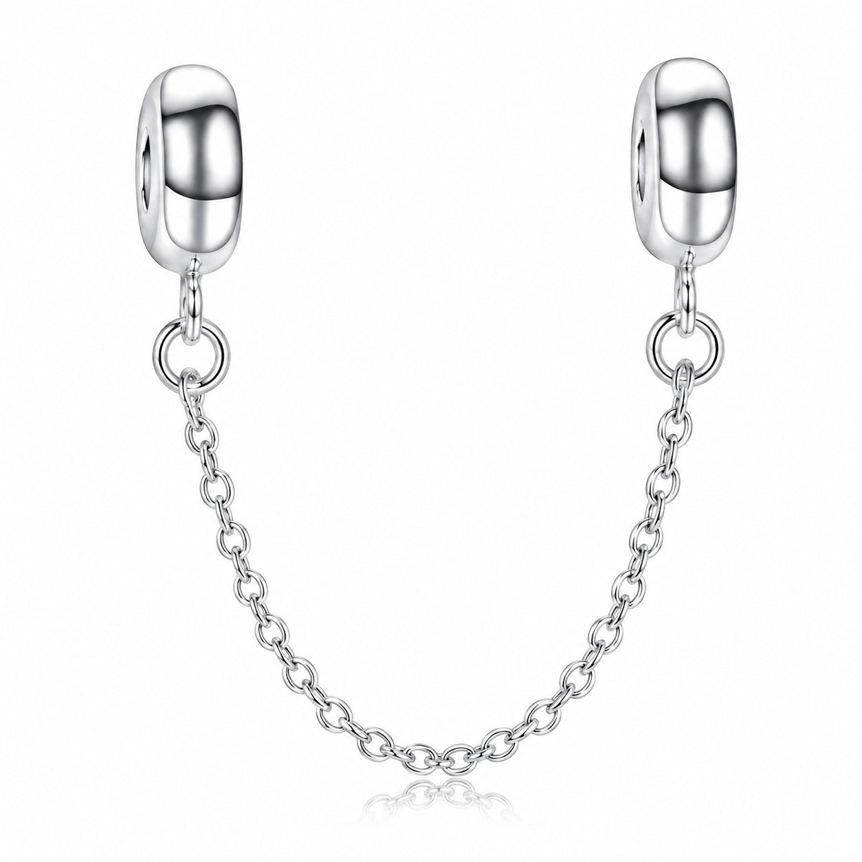 Safety Chain with Silicon Ring Sterling Silver Charm Hallmarked S925 for Charm Bracelet and Necklace