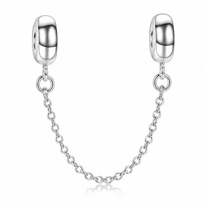 Safety Chain with Silicon Ring Sterling Silver Charm Hallmarked S925 for Charm Bracelet and Necklace