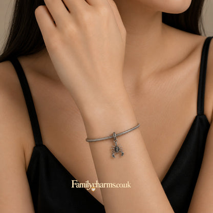 Black Scorpion Dangle Charm Hallmarked S925 for Charm Bracelet and Necklace