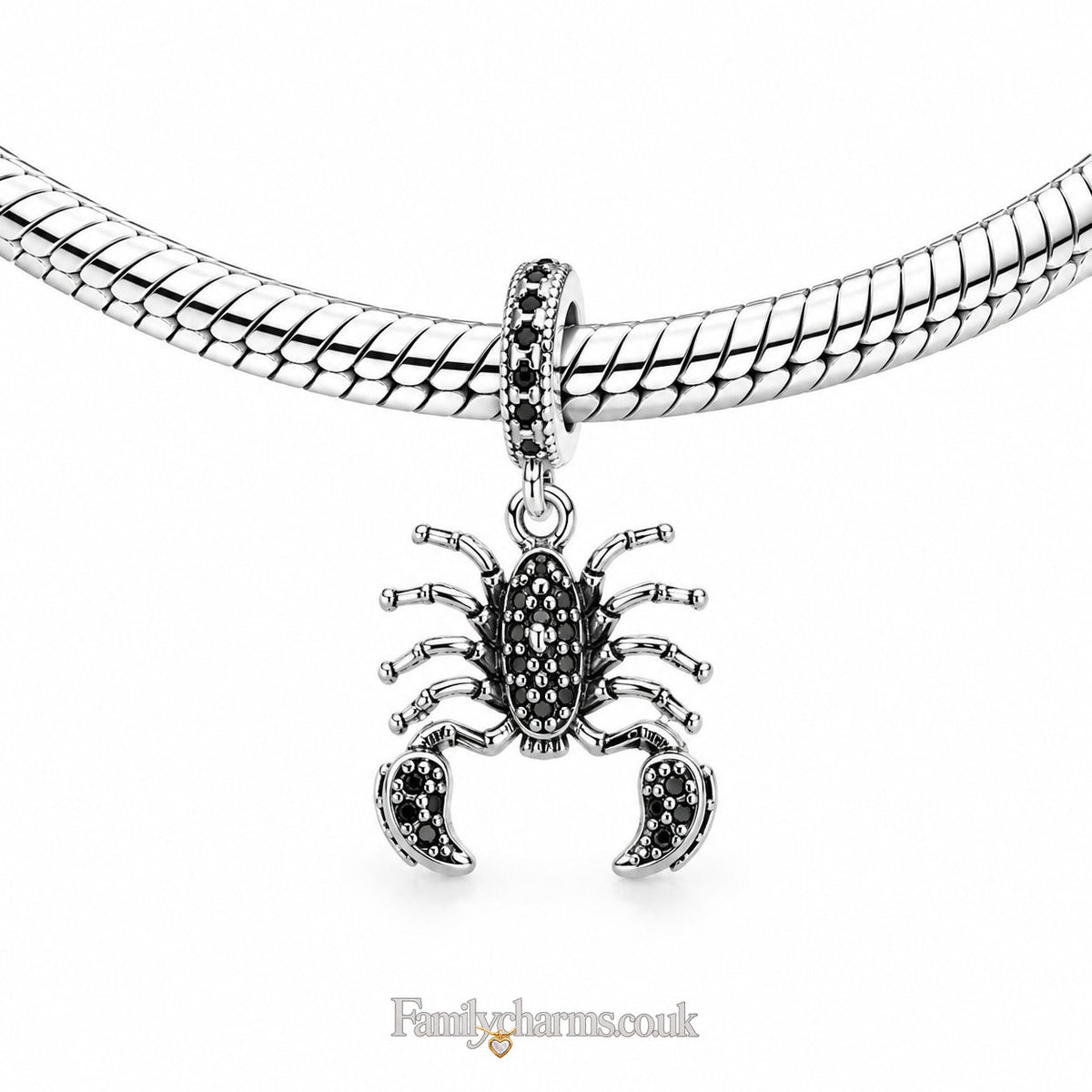 Black Scorpion Dangle Charm Hallmarked S925 for Charm Bracelet and Necklace