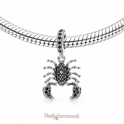 Black Scorpion Dangle Charm Hallmarked S925 for Charm Bracelet and Necklace