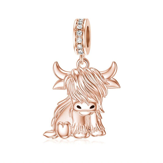 Scottish Highland Cow Rose Gold Sterling Silver Charm Hallmarked S925 for Charm Bracelet and Necklace