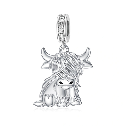Scottish Highland Cow Sterling Silver Dangle Charm Hallmarked S925 for Charm Bracelet and Necklace