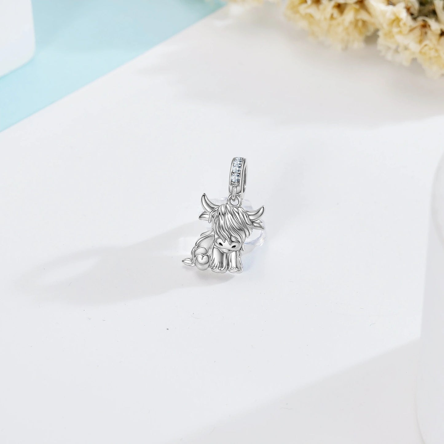 Scottish Highland Cow Sterling Silver Dangle Charm Hallmarked S925 for Charm Bracelet and Necklace