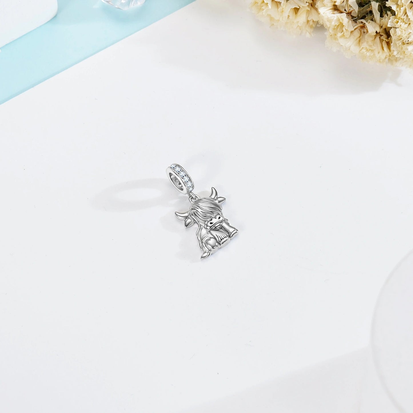 Scottish Highland Cow Sterling Silver Dangle Charm Hallmarked S925 for Charm Bracelet and Necklace