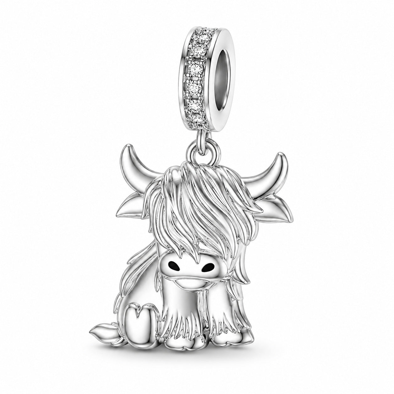 Scottish Highland Cow Sterling Silver Dangle Charm Hallmarked S925 for Charm Bracelet and Necklace