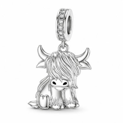 Scottish Highland Cow Sterling Silver Dangle Charm Hallmarked S925 for Charm Bracelet and Necklace