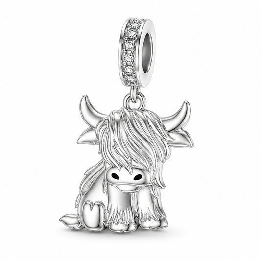 Scottish Highland Cow Sterling Silver Dangle Charm Hallmarked S925 for Charm Bracelet and Necklace
