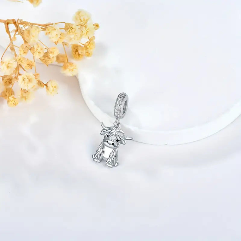 Scottish Cow Dangle Sterling Silver Charm Hallmarked S925 for Charm Bracelet and Necklace