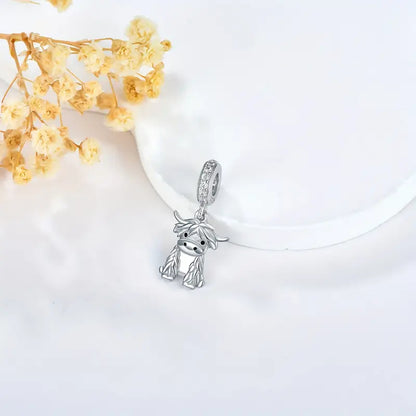 Scottish Cow Dangle Sterling Silver Charm Hallmarked S925 for Charm Bracelet and Necklace
