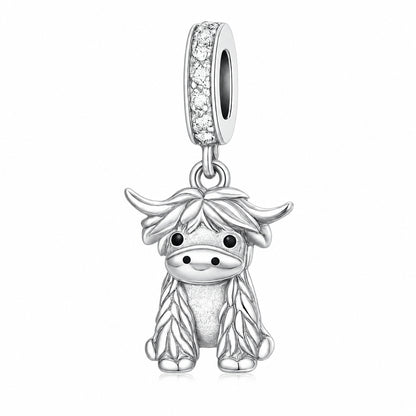 Scottish Cow Dangle Sterling Silver Charm Hallmarked S925 for Charm Bracelet and Necklace