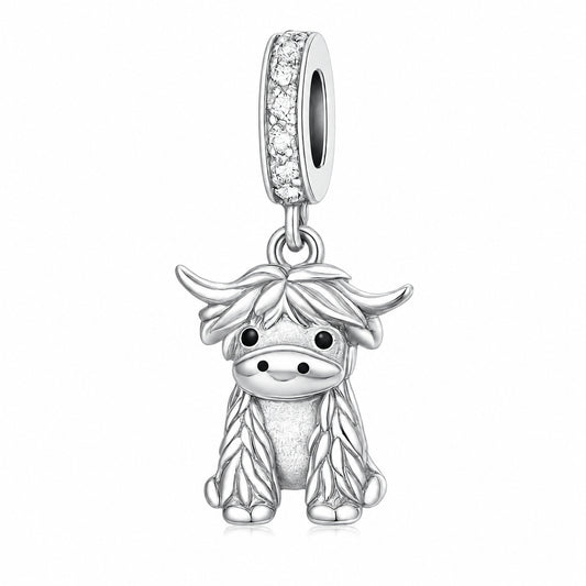 Scottish Cow Dangle Sterling Silver Charm Hallmarked S925 for Charm Bracelet and Necklace