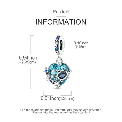Sea Turtle Starfish Heart Dangle Sterling Silver Charm Hallmarked S925 for Charm Bracelet and Necklace