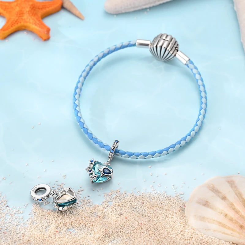 Sea Turtle Starfish Heart Dangle Sterling Silver Charm Hallmarked S925 for Charm Bracelet and Necklace
