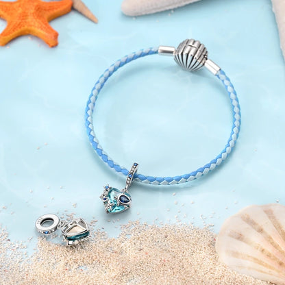 Sea Turtle Starfish Heart Dangle Sterling Silver Charm Hallmarked S925 for Charm Bracelet and Necklace