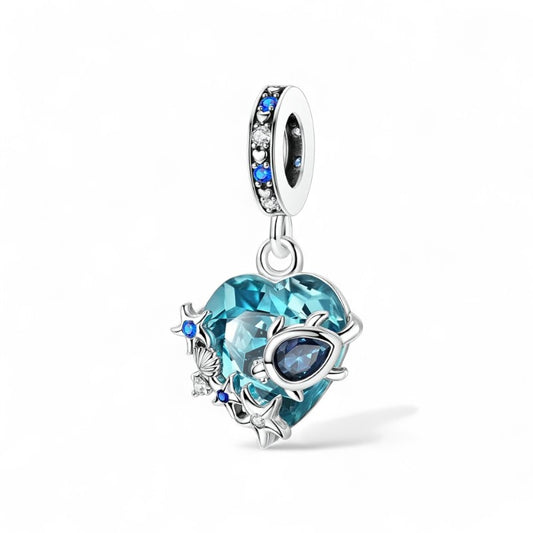 Sea Turtle Starfish Heart Dangle Sterling Silver Charm Hallmarked S925 for Charm Bracelet and Necklace