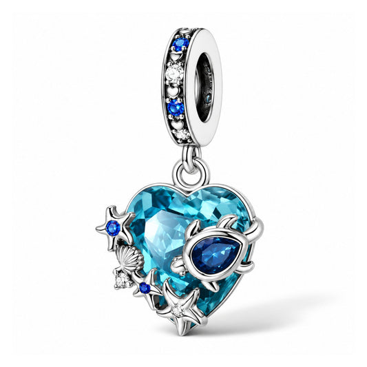 Sea Turtle Starfish Heart Dangle Sterling Silver Charm Hallmarked S925 for Charm Bracelet and Necklace